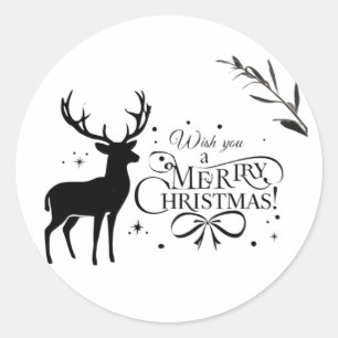Elegant Christmas Reindeer Art with Holiday Wishes Classic Round Sticker