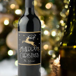 Elegant Christmas Reindeer Festive Black Gold Wine Label<br><div class="desc">Create your own Art Deco style wine label for Christmas. An elegant template featuring a leaping reindeer,  stars and decorative leaves. This editable template can be personalised with both your name and celebration year. Perfect for holiday gifts,  party favours and more! Colours: black,  white and a gold coloured texture.</div>