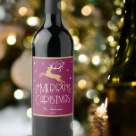 Elegant Christmas Reindeer Festive Plum Gold Wine Label<br><div class="desc">Create your own Art Deco style wine label for Christmas. An elegant template featuring a leaping reindeer, stars and decorative leaves. This editable template can be personalised with both your name and celebration year. Perfect for holiday gifts, party favours and more! Colours: pink-purple plum, white and a gold coloured texture....</div>