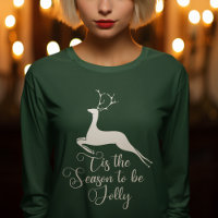 Elegant Christmas Reindeer Green Long Sleeve