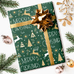 Elegant Christmas Reindeer Name Forest Green Wrapping Paper<br><div class="desc">Make your Christmas gifts extra special with this elegant Art Deco style wrapping paper, personalised with the recipient's name, family name or year. This seamless pattern features leaping reindeer, festive trees and stars in a colour palette of dark forest green, white and a gold coloured texture. Custom gift wrap is...</div>