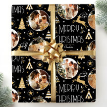 Elegant Christmas Reindeer Photo Black White Gold