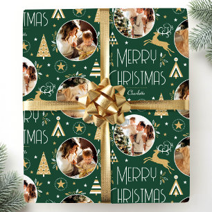 Elegant Christmas Reindeer Photo Forest Green Wrapping Paper