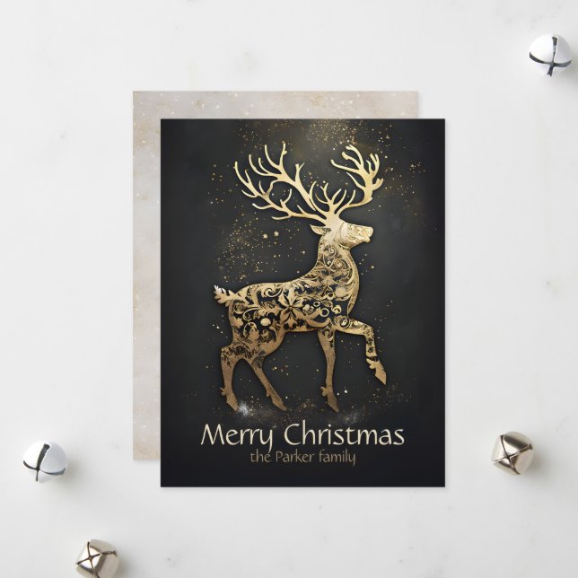 Elegant Christmas Reindeer Silhouette Non-Photo Holiday Card (Front/Back In Situ)