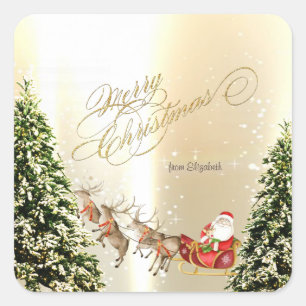 Elegant Christmas Reindeers Santa Claus Sleigh Square Sticker