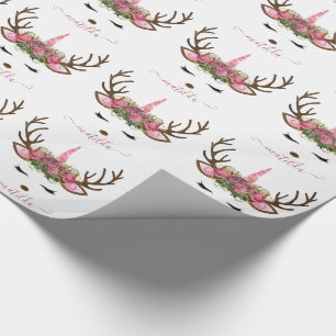 Elegant Christmas rose gold glitter unicorn deer Wrapping Paper