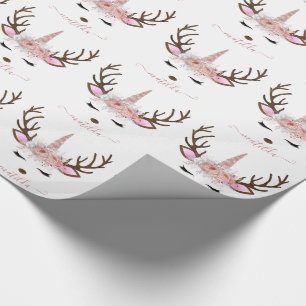 Elegant Christmas rose gold glitter unicorn deer Wrapping Paper