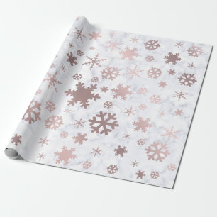 Elegant Christmas Rose Gold Snowflakes & Marble Wrapping Paper
