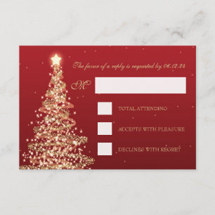 Elegant Christmas RSVP Gold Red Card