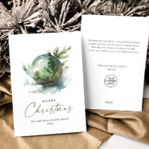 Elegant Christmas Sage Green Ornament Company Holiday Card