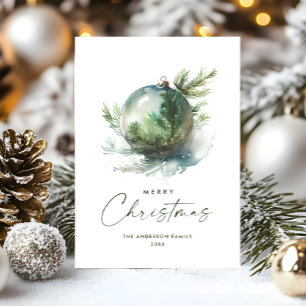 Elegant Christmas Sage Green Ornament Greeting Holiday Card