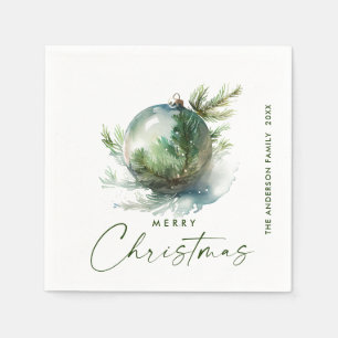 Elegant Christmas Sage Green Ornament Greeting Napkin