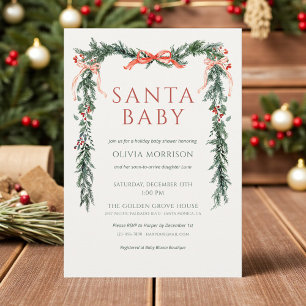 Elegant Christmas Santa Baby Red Bow Baby Shower Invitation
