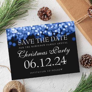 Elegant Christmas Save The Date Blue Lights Announcement Postcard
