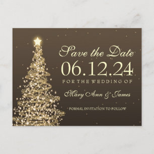 Elegant Christmas Save The Date Gold Announcement Postcard