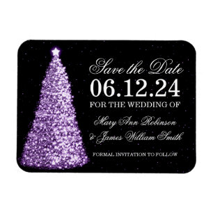 Elegant Christmas Save The Date Gold Purple Magnet