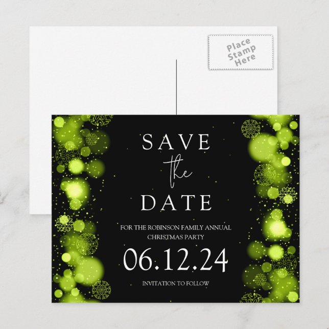 Elegant Christmas Save The Date Gold Winter Green Announcement Postcard (Front/Back)