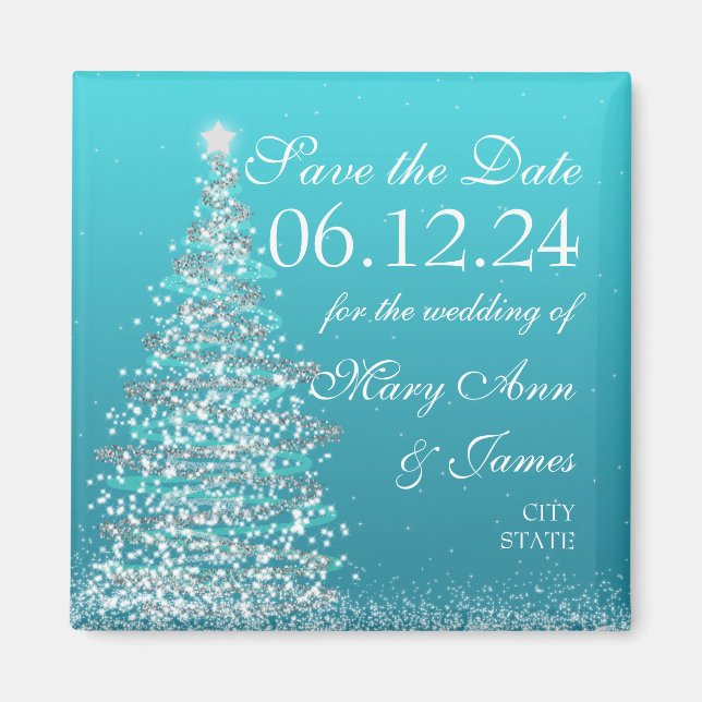 Elegant Christmas Save The Date Turquoise Magnet (Front)