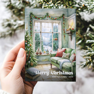 Elegant Christmas scene card traditional holiday  