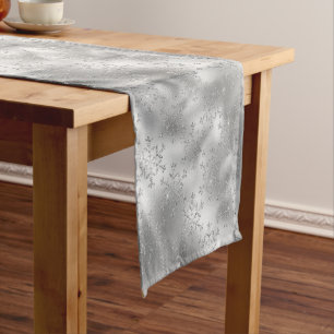 Elegant Christmas Silver Snowflake Pattern  Short Table Runner