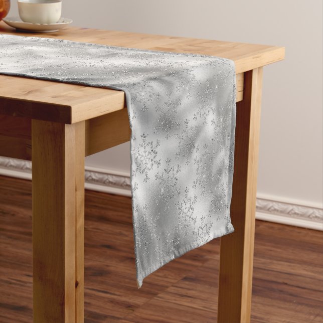 Elegant Christmas Silver Snowflake Pattern  Short Table Runner (In Situ)