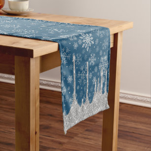 Elegant Christmas Silver Snowflake Pattern  Short Table Runner