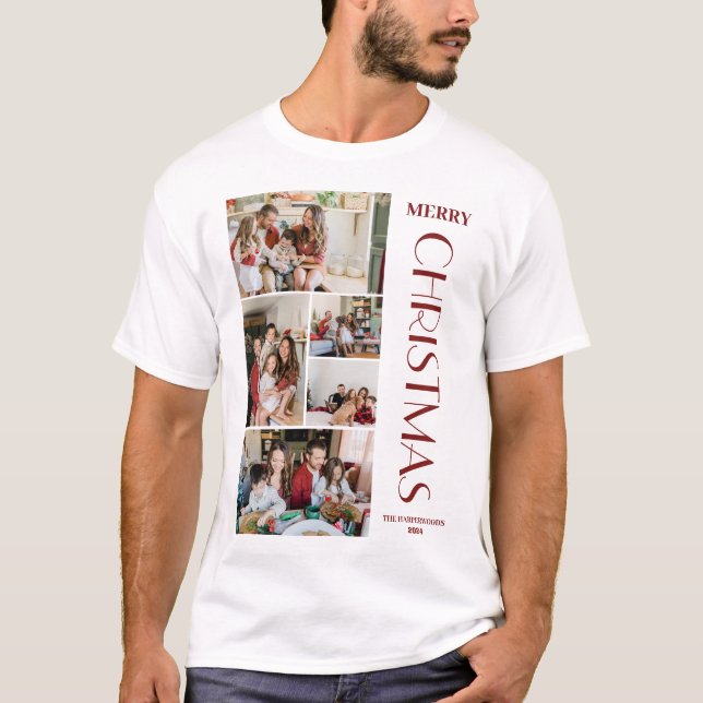 Elegant Christmas Simple Family Photo Collage T-Shirt (Front)