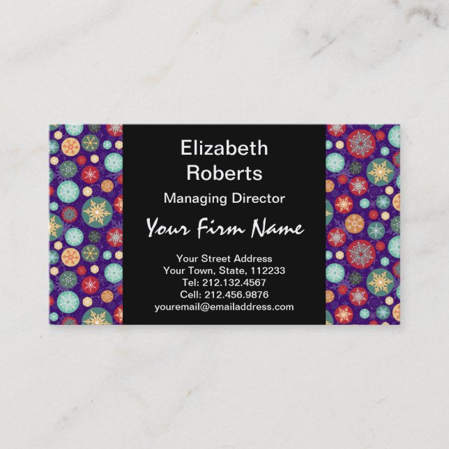 Elegant Christmas Ski Season Snowflakes Business Card (Front)