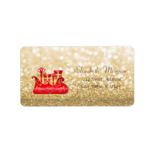 Elegant Christmas Sleigh,Glittery Bokeh Label