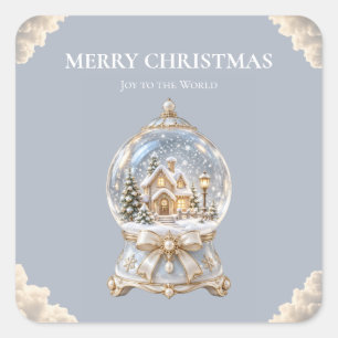 Elegant Christmas Snow Globe with Enchanted Winter Square Sticker
