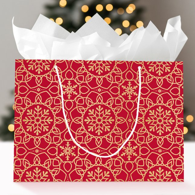 Elegant Christmas Snowflake Faux Gold Red Large Gift Bag (Creator Uploaded)