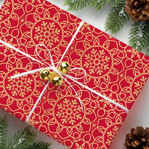 Elegant Christmas Snowflake Faux Gold Red Wrapping Paper