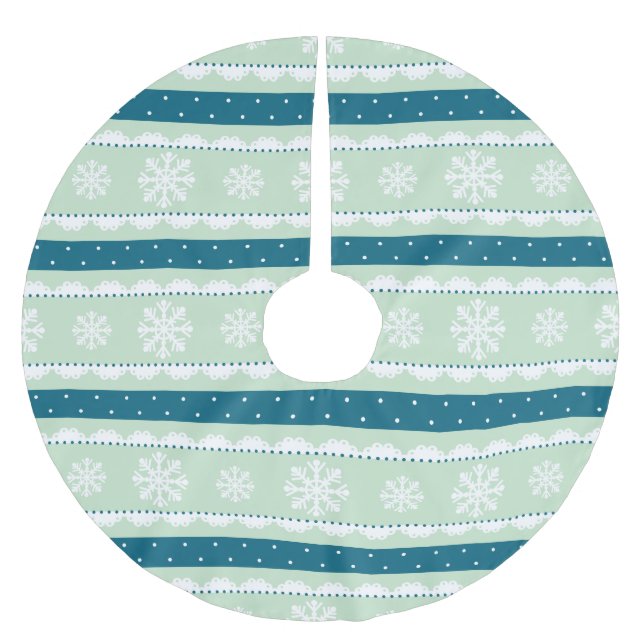 Elegant Christmas Snowflake Mint Polka Dot Pattern Brushed Polyester Tree Skirt (Front)