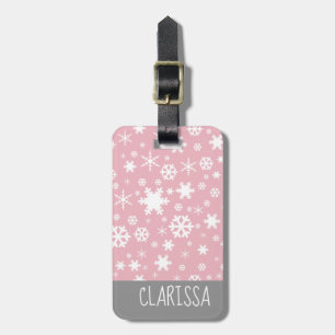 Elegant Christmas snowflake pattern pastel pink Luggage Tag