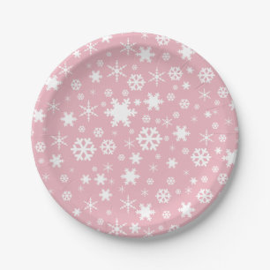 Elegant Christmas snowflake pattern pastel pink Paper Plate