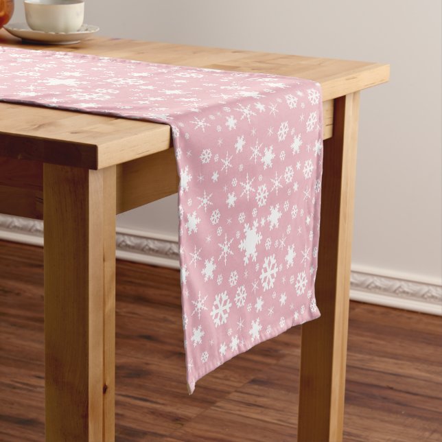 Elegant Christmas snowflake pattern pastel pink Short Table Runner (In Situ)