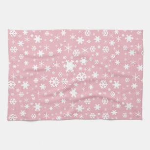 Elegant Christmas snowflake pattern pastel pink Tea Towel
