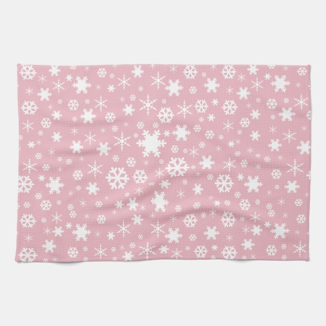 Elegant Christmas snowflake pattern pastel pink Tea Towel (Horizontal)