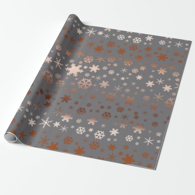 Elegant Christmas snowflake pattern rose gold Wrapping Paper (Unrolled)