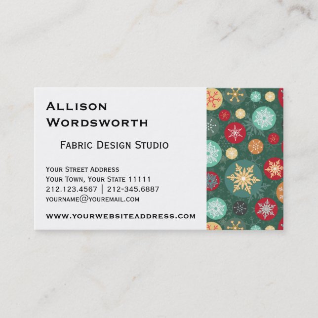 Elegant Christmas Snowflake Polka Dot Pattern Business Card (Front)