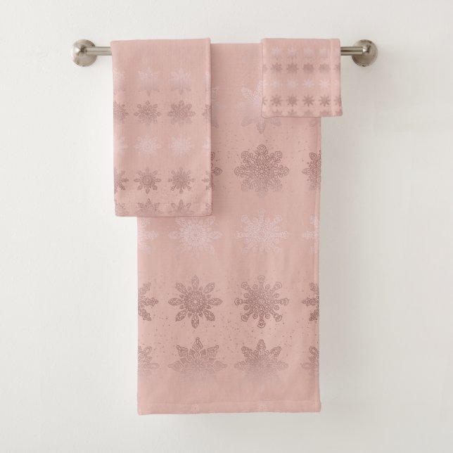 Elegant Christmas snowflake rose gold pattern Bath Towel Set (Insitu)