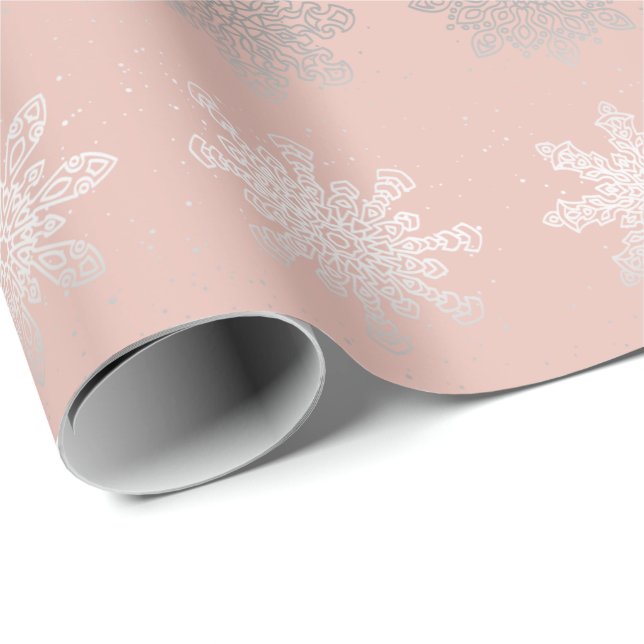 Elegant Christmas snowflake silver rose gold Wrapping Paper (Roll Corner)