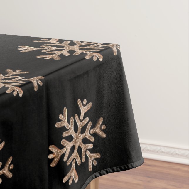 Elegant Christmas Snowflakes Black and Gold Chic Tablecloth (In Situ)