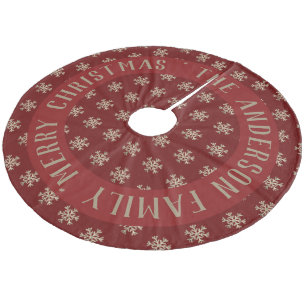 Elegant Christmas Snowflakes Pattern Dark Red Fleece Tree Skirt