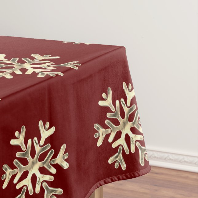 Elegant Christmas Snowflakes Pattern Red and Gold Tablecloth (In Situ)