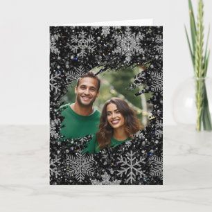 Elegant Christmas snowflakes personalise photo  Card