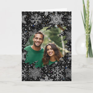 Elegant Christmas snowflakes personalize photo  Card