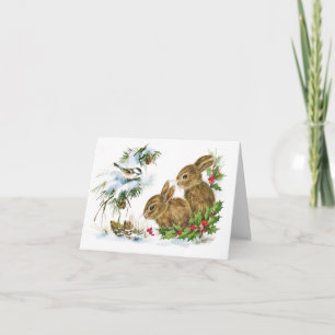 Elegant Christmas Snowy Bunny And Birds  Card
