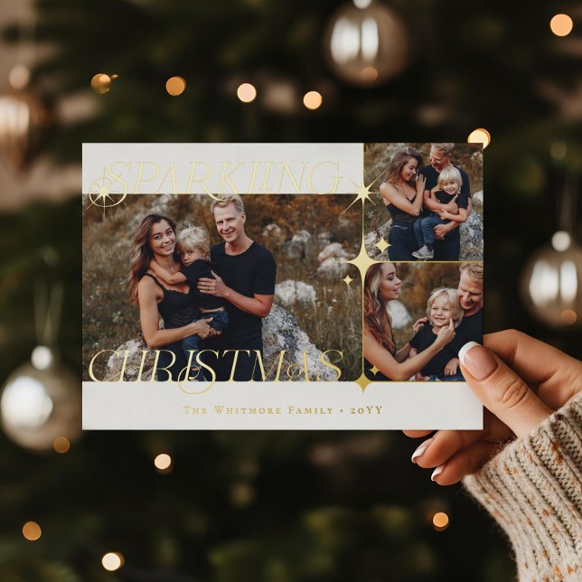 Elegant Christmas Sparkle Photo Collage Christmas Foil Holiday Card (Elegant Christmas Sparkle Photo Collage Christmas Foil Holiday Card)