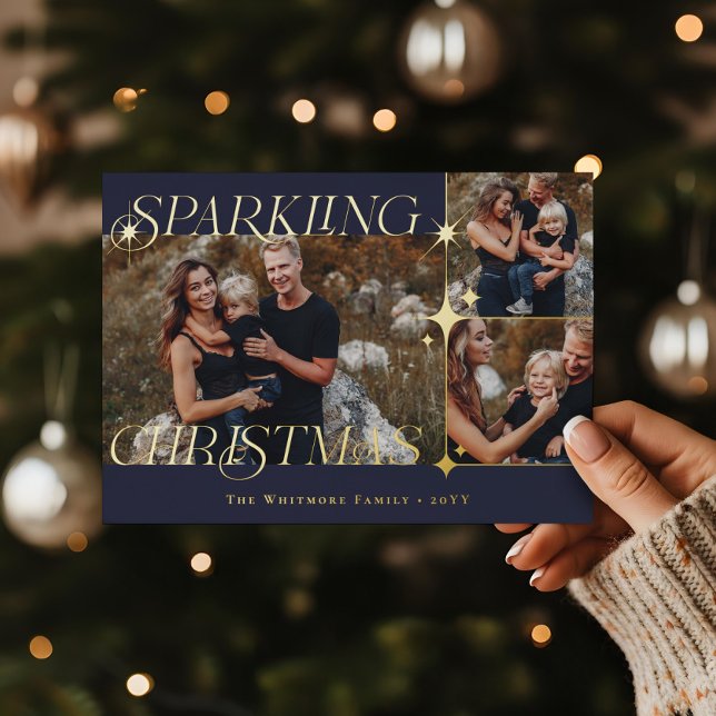 Elegant Christmas Sparkle Photo Collage Christmas Foil Holiday Card (Elegant Christmas Sparkle Photo Collage Christmas Foil Holiday Card)